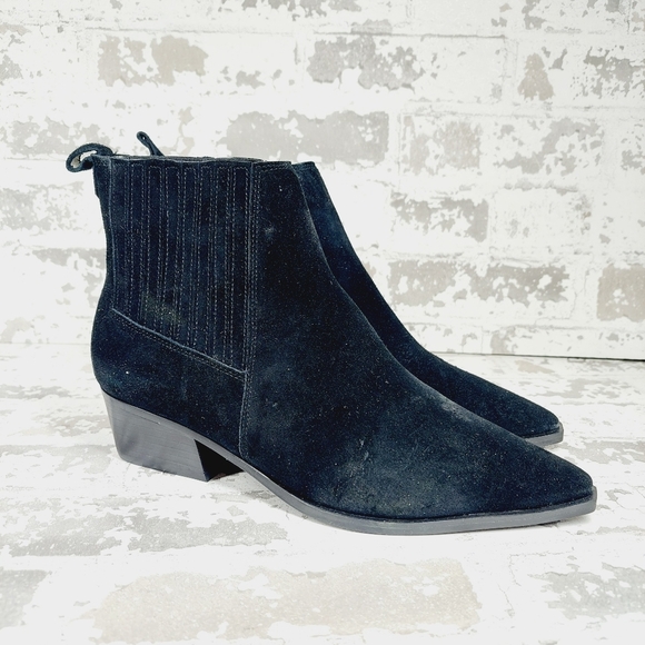 NEW Marc Fisher Black Yommi Suede Leather Block Heeled Ankle Booties W580 - Picture 5 of 10